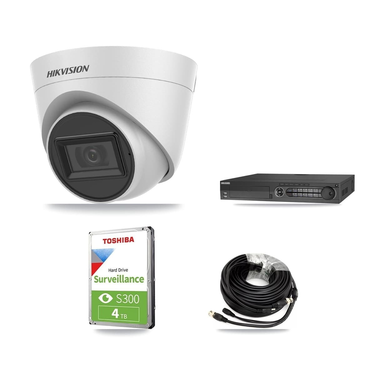 Hikvision 32-Channel 5MP CCTV Kit — 3 White Turret Cameras + 4TB Recording (DS-7332HQHI Recorder)