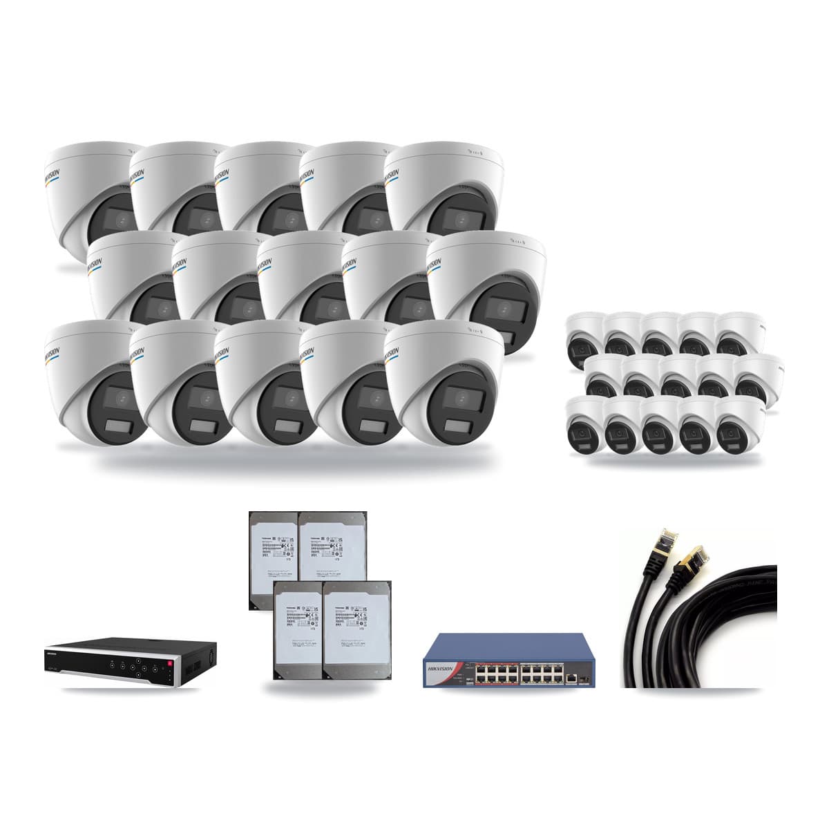 Hikvision 32-Channel 2MP – 4K CCTV Kit — 15 2MP + 15 4K Turret Cameras + 4× 14TB Recording - Image 1