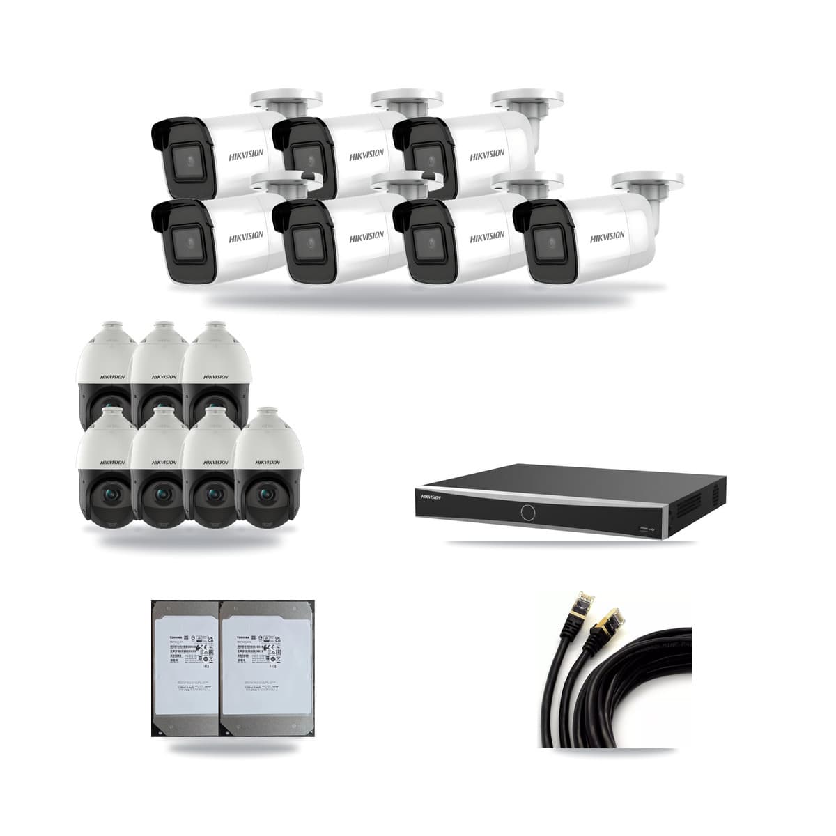 Hikvision 16-Channel 4MP – 4K CCTV Kit — 7 4K Bullet + 7 4MP PTZ Cameras + 2× 14TB Recording (DS-7616NXI Recorder) - Image 1