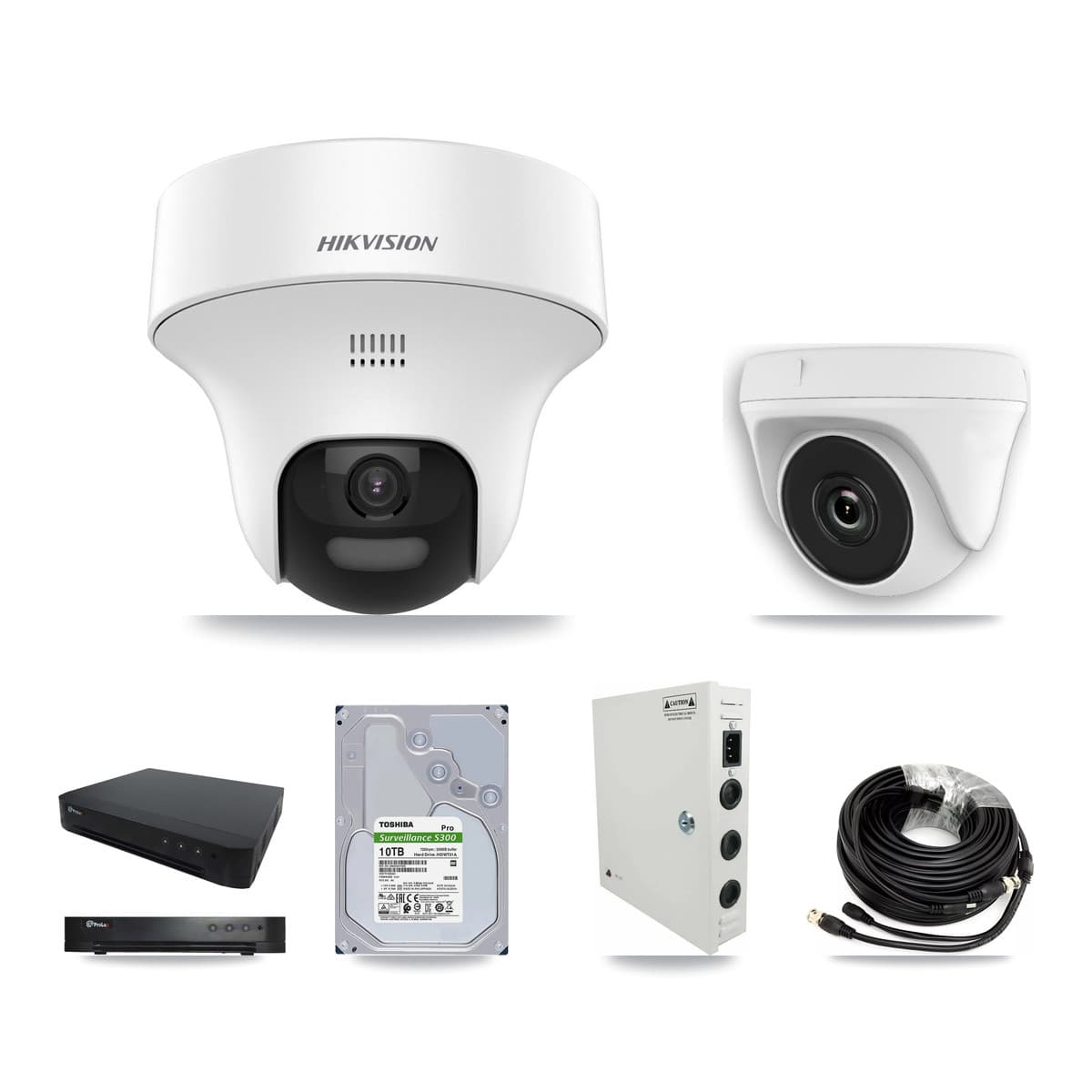 Hikvision & Prolux 16-Channel 2MP – 5MP CCTV Kit — 6 DS-2CE70K0T 5MP Turret + 3 White HDT-2MP-N20W 2MP Dome Cameras + 10TB Recording