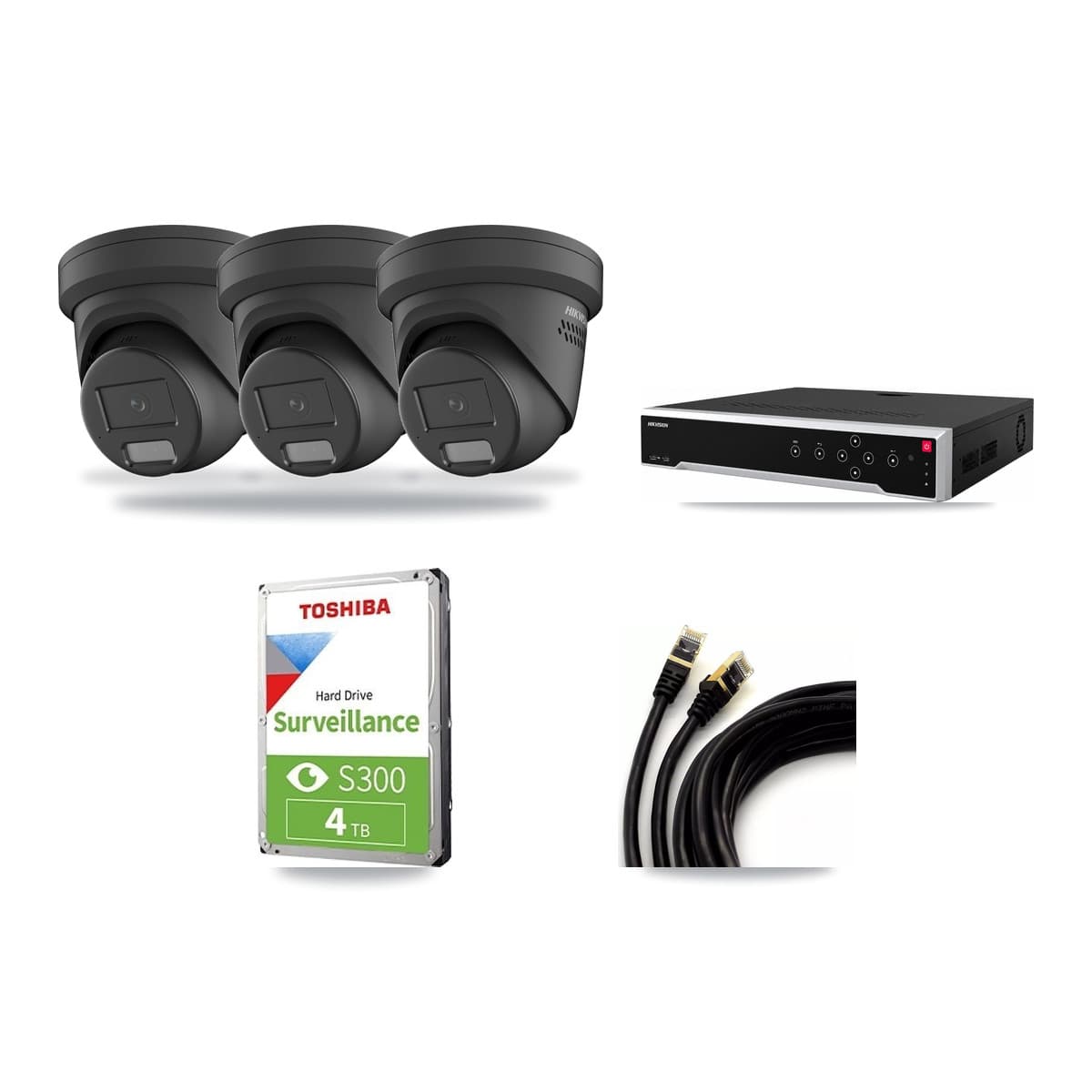 Hikvision 32-Channel 4MP CCTV Kit — 3 Black Turret Cameras + 4TB Recording - Image 1