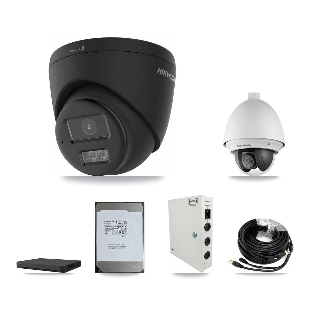 Hikvision 16-Channel 2MP – 4K CCTV Kit — 1 2MP PTZ + 15 Black 4K Turret Cameras + 14TB Recording