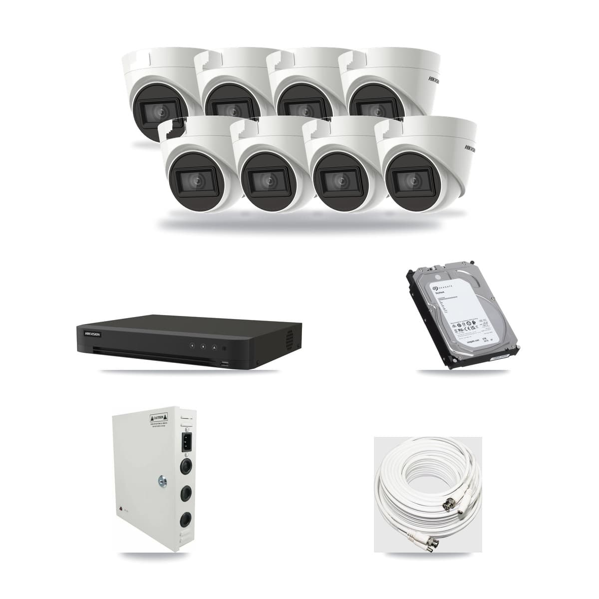 Hikvision 8-Channel 4K CCTV Kit — 8 DS-2CE78U1T-IT3F Turret Cameras + 6TB Recording (IDS-7208HUHI-M1/XT Recorder) - Image 1
