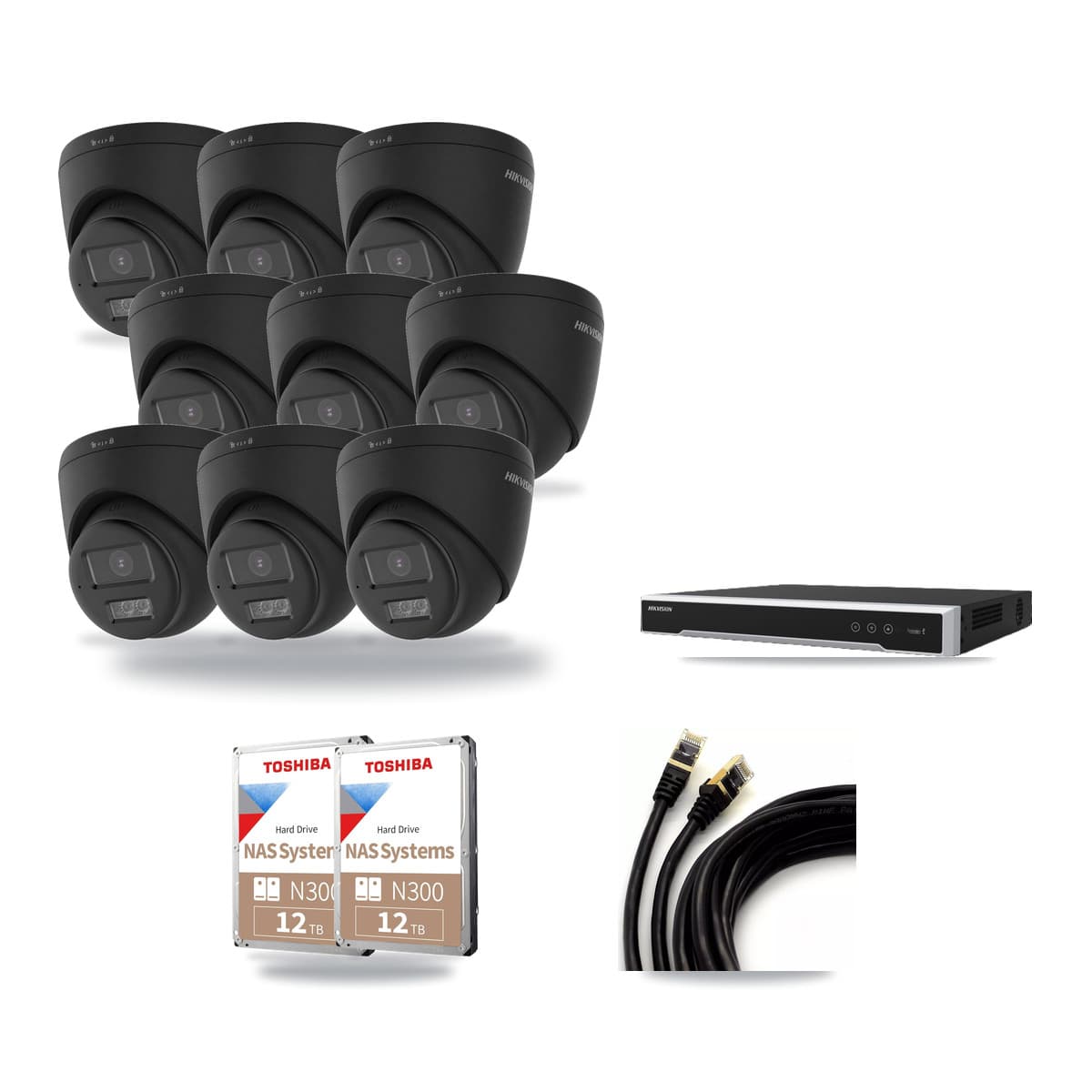 Hikvision 16-Channel 4K CCTV Kit — 9 Black DS-2CD1383G2 Turret Cameras + 2× 12TB Recording - Image 1
