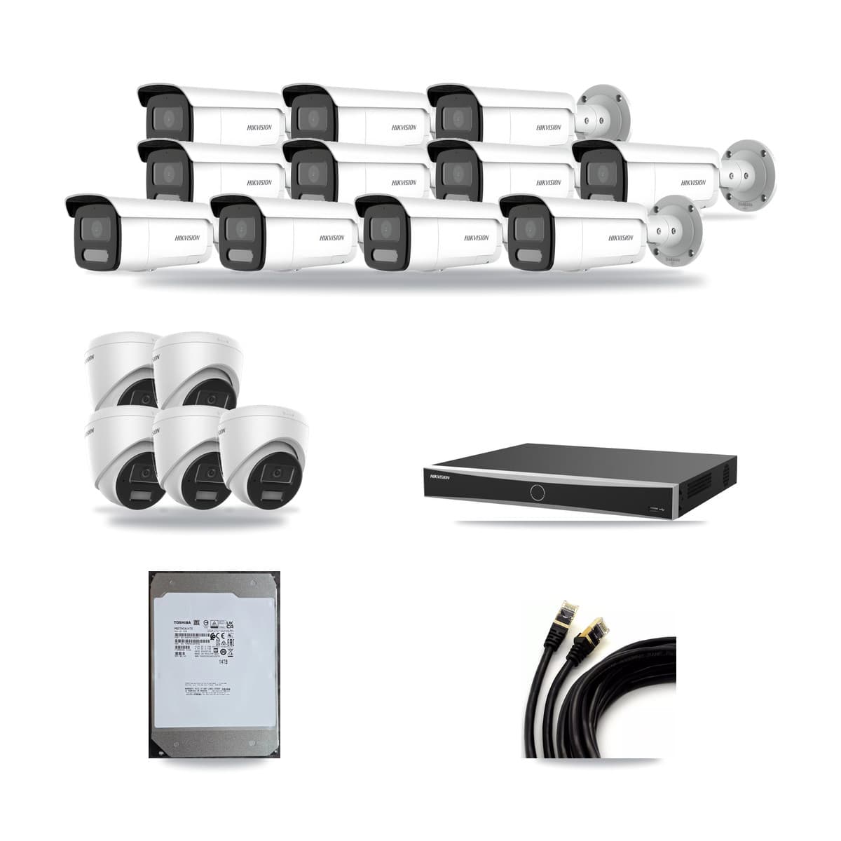 Hikvision 16-Channel 4MP CCTV Kit — 5 Turret + 11 Bullet Cameras + 14TB Recording (DS-7616NXI Recorder) - Image 1