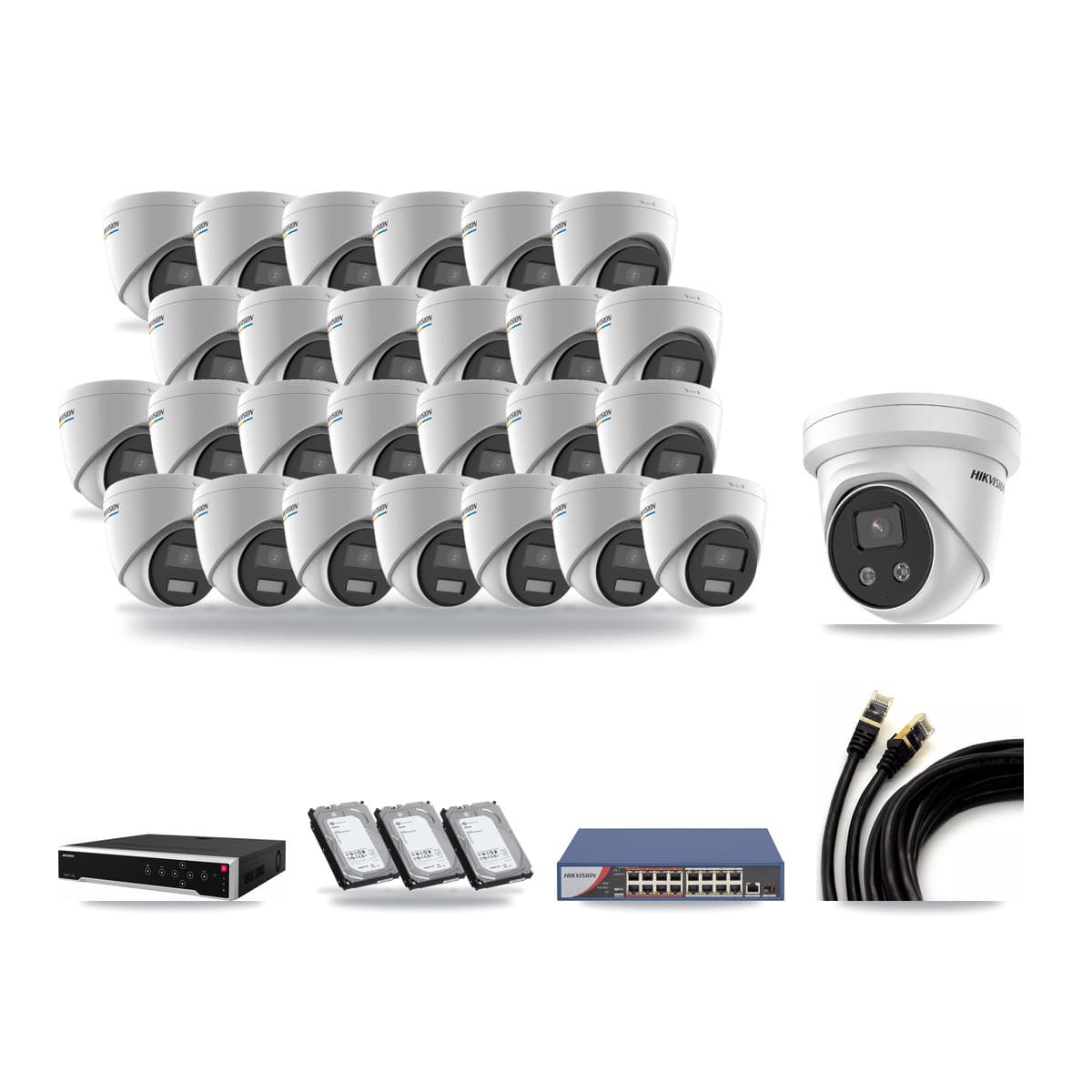 Hikvision 32-Channel 2MP – 5MP CCTV Kit — 26 2MP + 1 5MP Turret Cameras + 3× 6TB Recording - Image 1