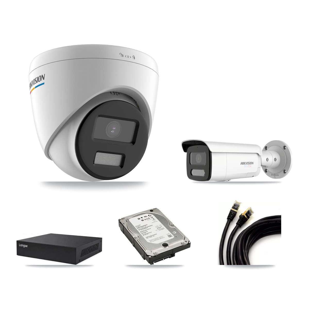 Hikvision & Longse 8-Channel 2MP – 4K CCTV Kit — 4 2MP Turret + 1 4K Bullet Cameras + 5TB Recording