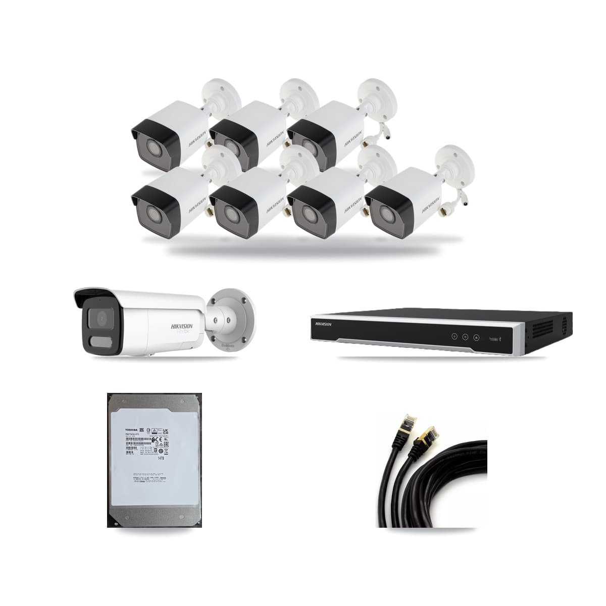 Hikvision 16-Channel 5MP – 4K CCTV Kit — 7 5MP + 1 White 4K Bullet Cameras + 14TB Recording (DS-7616NI-M2 Recorder) - Image 1