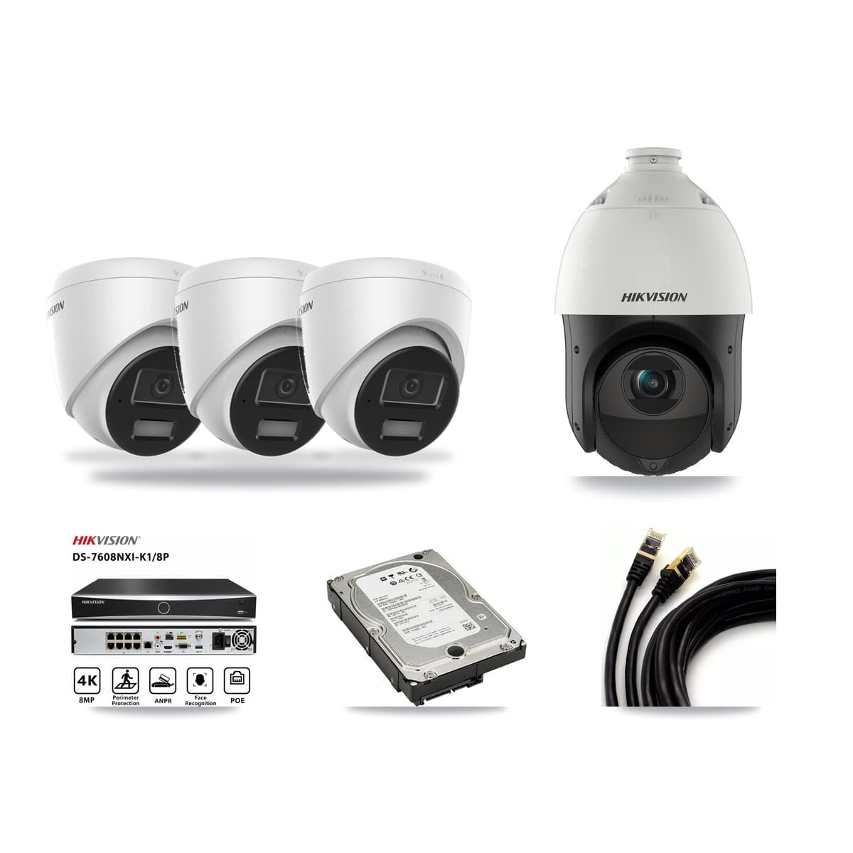 Hikvision 8-Channel 4MP CCTV Kit — 3 Turret + 1 PTZ Cameras + 5TB Recording - Image 1
