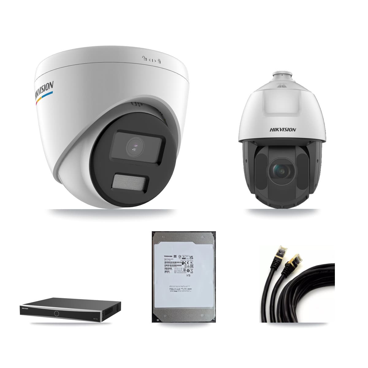 Hikvision 16-Channel 2MP CCTV Kit — 15 Turret + 1 PTZ Cameras + 14TB Recording (DS-7616NXI Recorder)