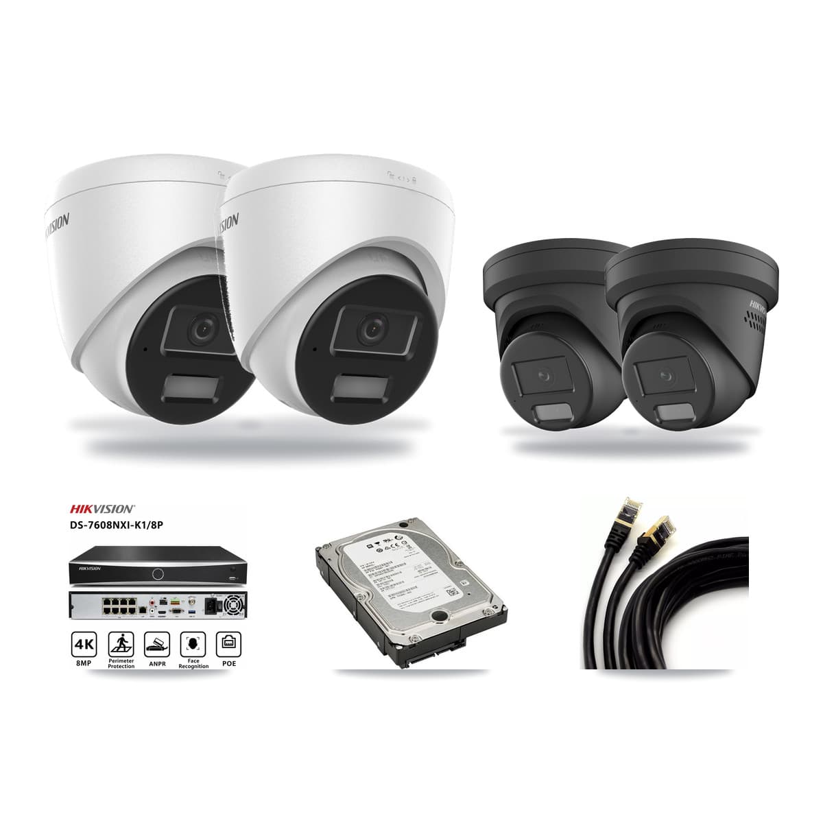 Hikvision 8-Channel 4MP CCTV Kit — 2 DS-2CD1343G2 + 2 DS-2CD2347G2 Turret Cameras + 5TB Recording - Image 1