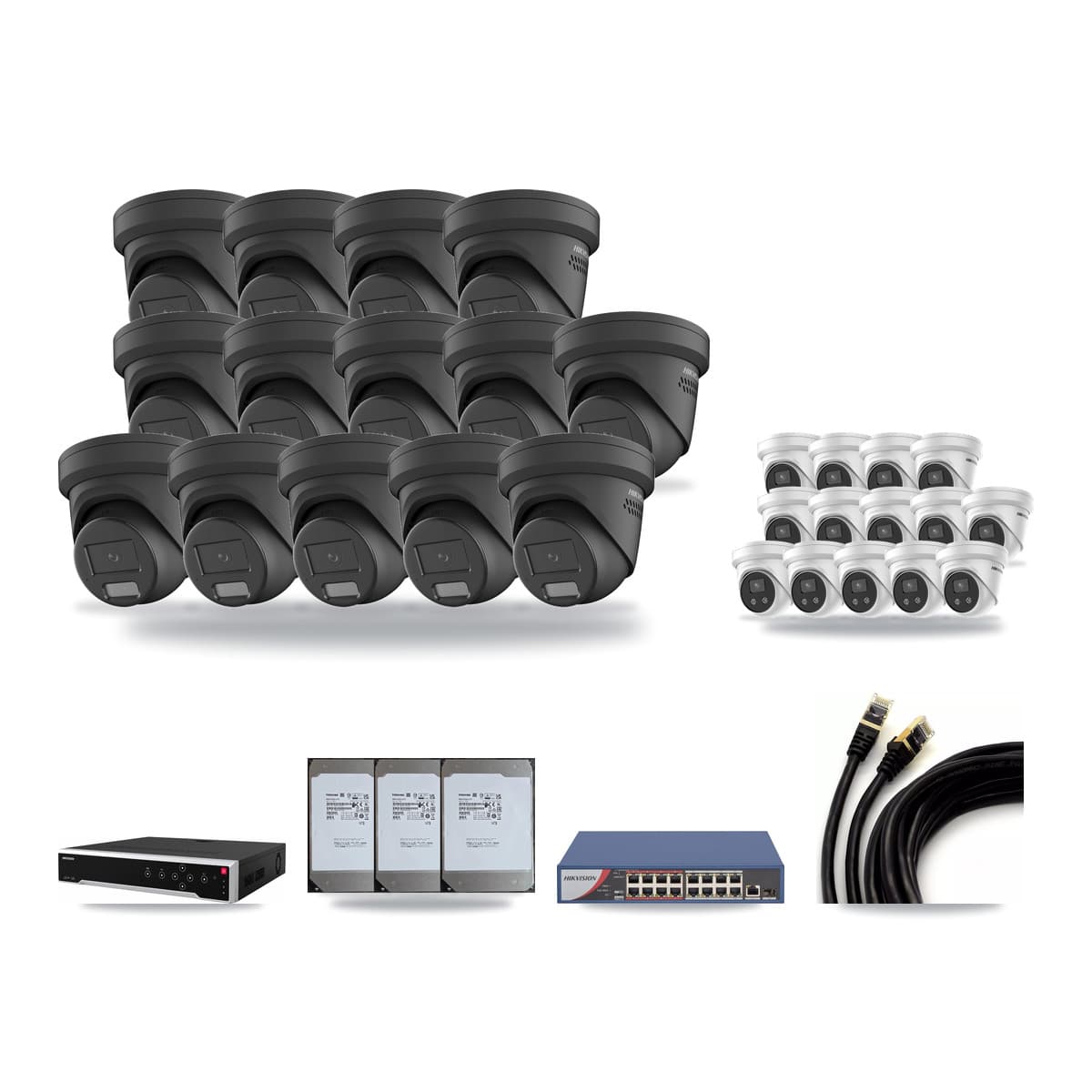 Hikvision 32-Channel 4MP – 5MP CCTV Kit — 14 4MP + 14 5MP Turret Cameras + 3× 14TB Recording - Image 1