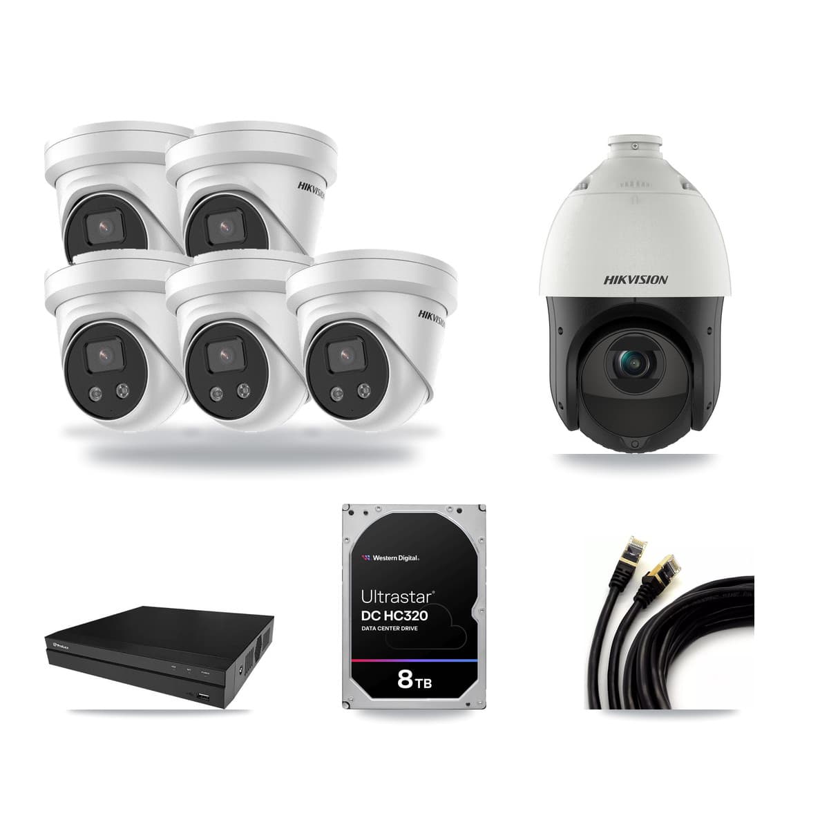 Hikvision & Prolux 8-Channel 4MP – 5MP CCTV Kit — 5 5MP Turret + 1 4MP PTZ Cameras + 8TB Recording - Image 1