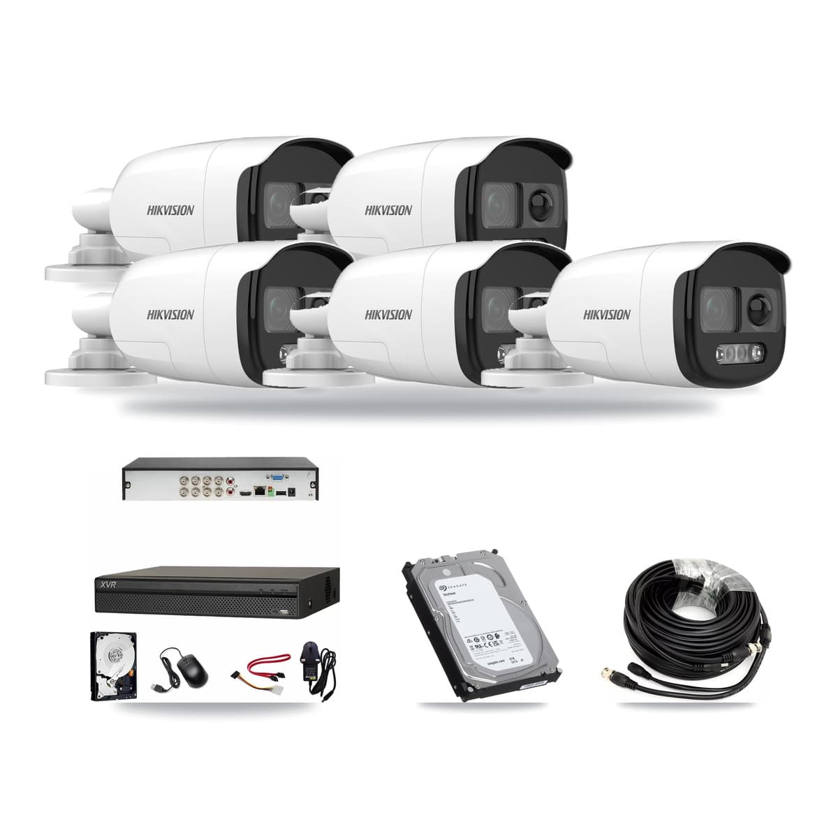 Hikvision & Dahua 8-Channel 5MP CCTV Kit — 5 DS-2CE12KF3T Bullet Cameras + 6TB Recording (XVR-3108AD Recorder) - Image 1