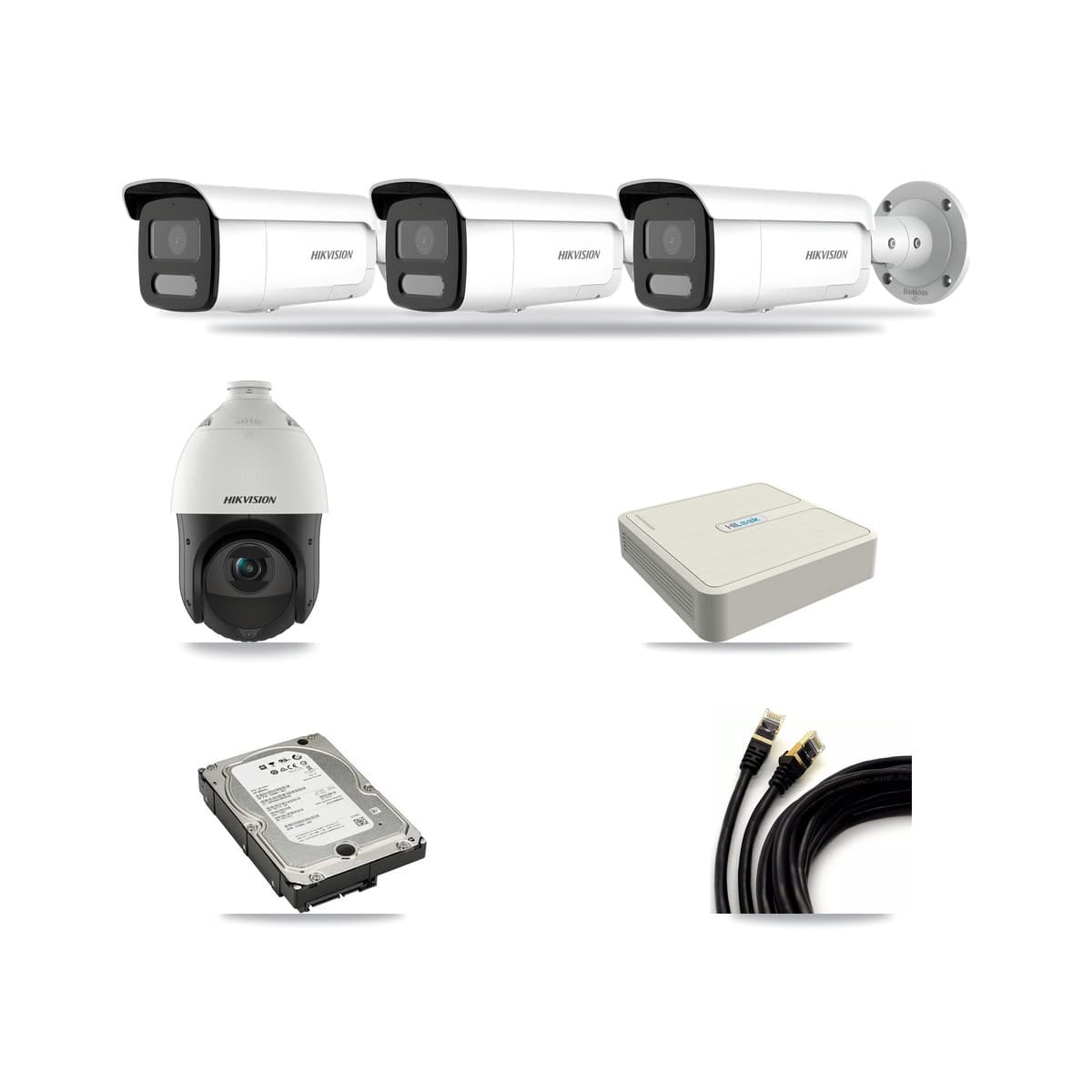 Hikvision & HiLook 8-Channel 4MP CCTV Kit — 3 Bullet + 1 PTZ Cameras + 5TB Recording (NVR-108H-D Recorder) - Image 1
