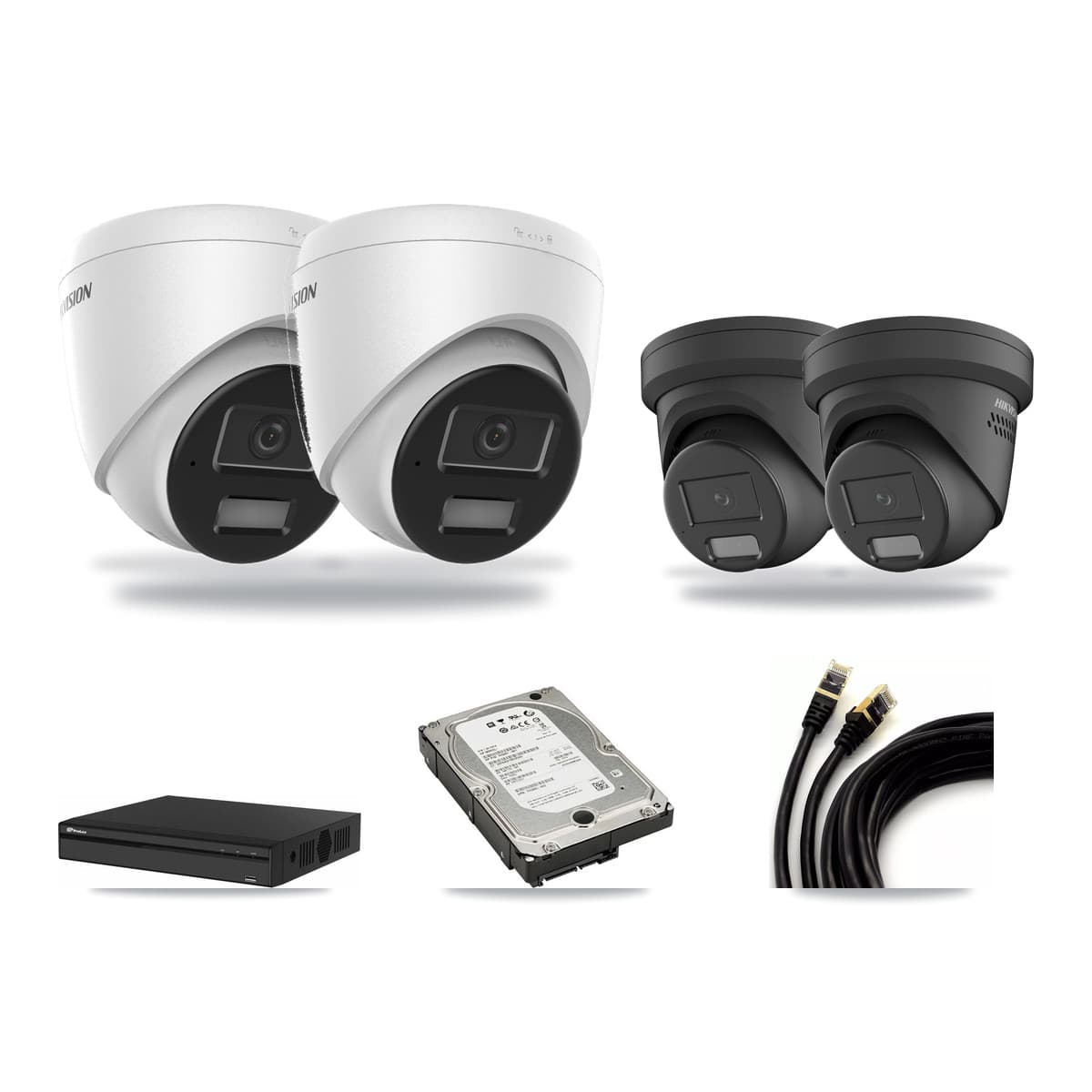 Hikvision & Prolux 4-Channel 4MP CCTV Kit — 2 DS-2CD1343G2 + 2 DS-2CD2347G2 Turret Cameras + 5TB Recording - Image 1