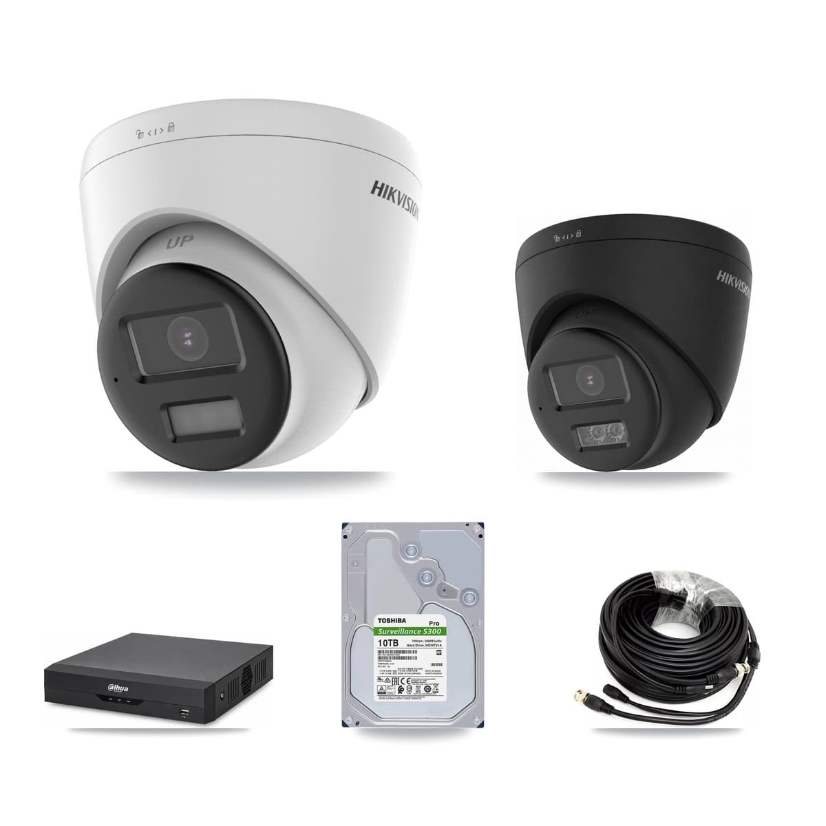 Hikvision & Dahua 4-Channel 4K CCTV Kit — 3 DS-2CE78U0T + 1 DS-2CE78U0T Turret Cameras + 10TB Recording