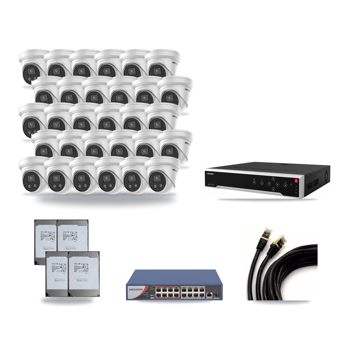 Hikvision 32-Channel 5MP CCTV Kit — 30 Turret Cameras + 4× 14TB Recording - Image 1
