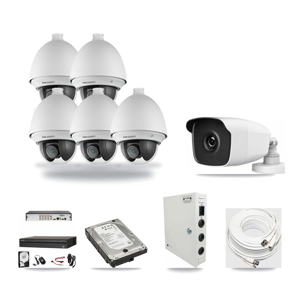8-Channel 2MP – 3MP CCTV Kit — 5 Hikvision DS-2AE4225T-A 2MP PTZ + 1 HiLook THC-B230-R 3MP Bullet Cameras + 5TB Recording (XVR-3108AD-4K Recorder) - Image 1