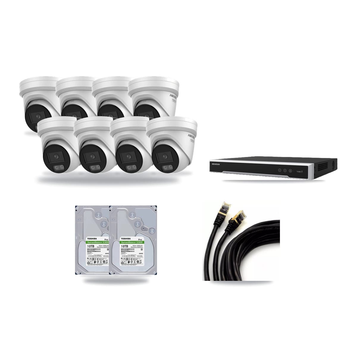 Hikvision 16-Channel 4K CCTV Kit — 8 DS-2CD2387G3 Turret Cameras + 2× 10TB Recording (DS-7616NI-M2 Recorder) - Image 1