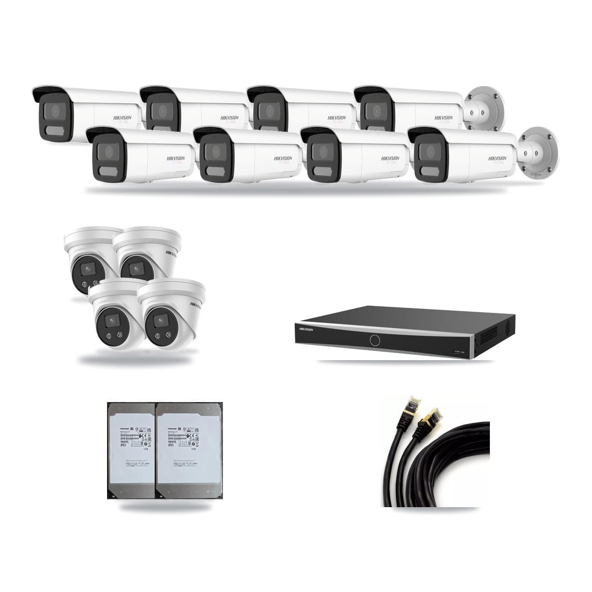 Hikvision 16-Channel 5MP – 4K CCTV Kit — 8 White 4K Bullet + 4 5MP Turret Cameras + 2× 14TB Recording (DS-7616NXI Recorder) - Image 1