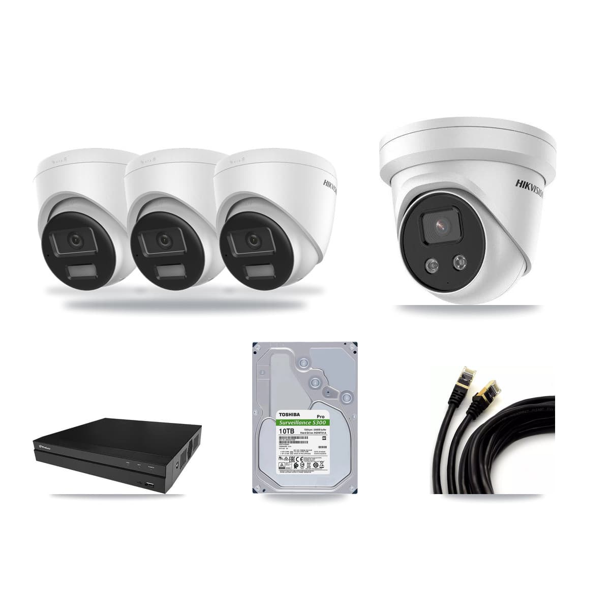 Hikvision & Prolux 8-Channel 5MP – 4K CCTV Kit — 3 DS-2CD1383G2-LIUF/SL 4K + 1 DS-2CD3356G2-ISU 5MP Turret Cameras + 10TB Recording (PXN-2108HS-8P-4K Recorder) - Image 1