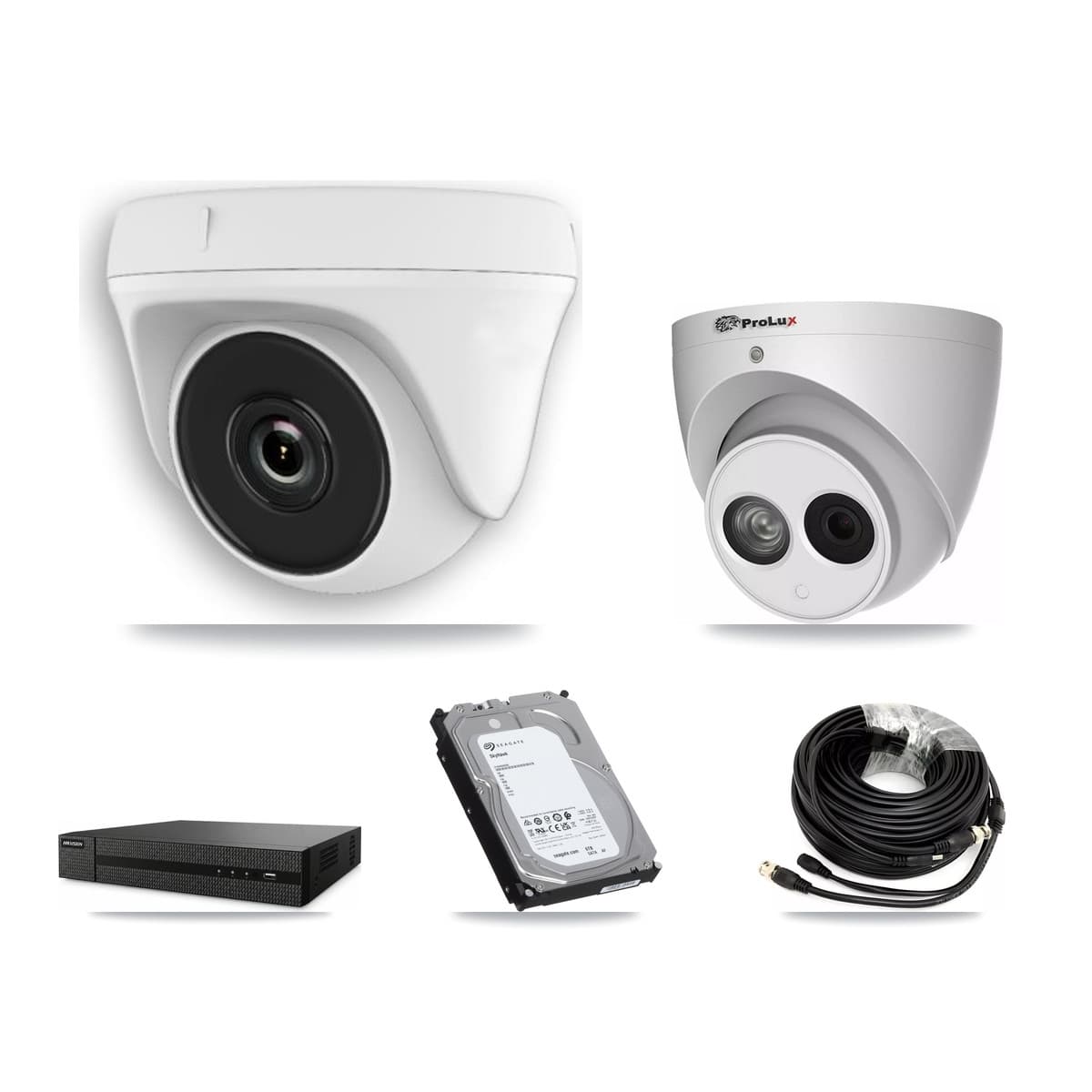Prolux 8-Channel 2MP – 4MP CCTV Kit — 7 White 2MP Dome + 1 4MP Turret Cameras + 6TB Recording (DVR-8CH Recorder)