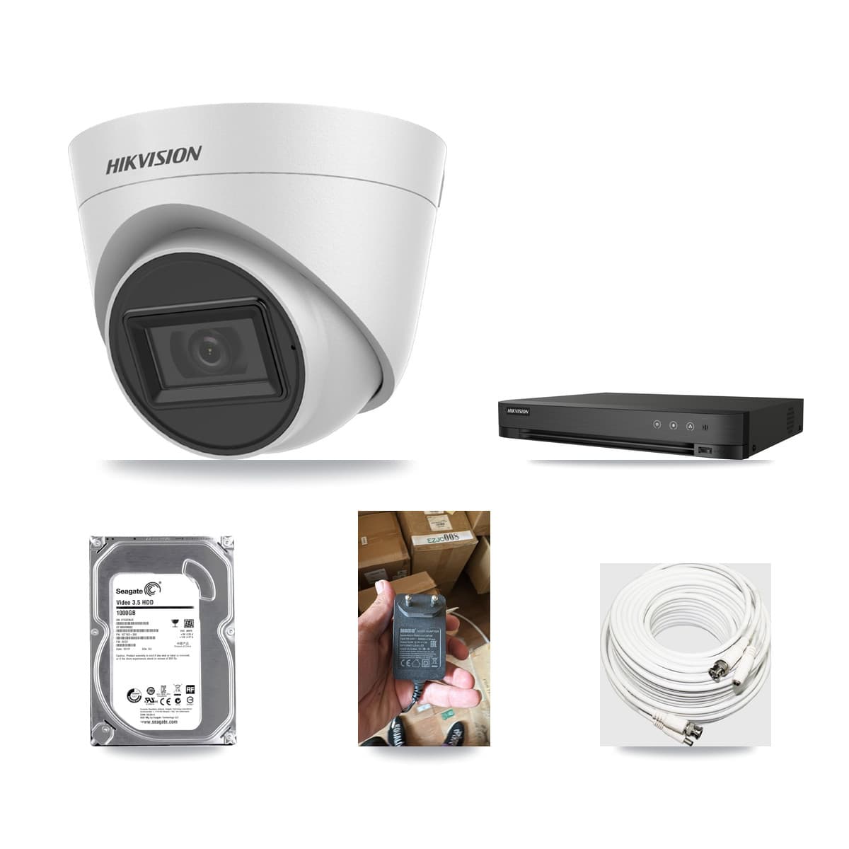 Hikvision 4-channel CCTV kit: 1 camera (1× 5MP Turret), 1TB hard drive