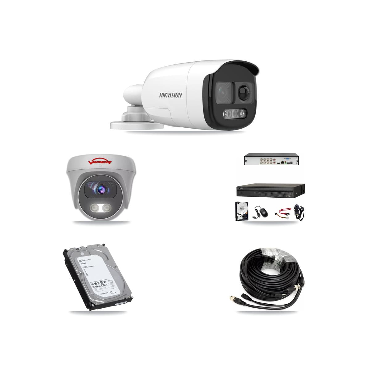 8-Channel 5MP CCTV Kit — 4 DS-2CE12KF3T Bullet + 1 White VIPER-5MP-3K Cameras + 6TB Recording (XVR-3108AD Recorder) - Image 1