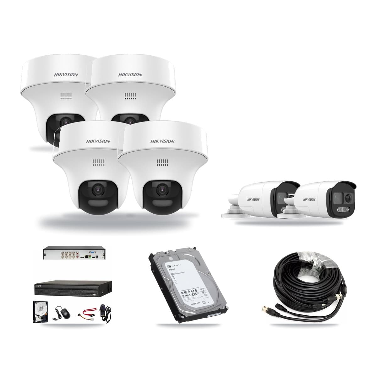 Hikvision & Dahua 8-Channel 5MP CCTV Kit — 2 DS-2CE12KF3T Bullet + 4 DS-2CE70K0T Turret Cameras + 6TB Recording - Image 1