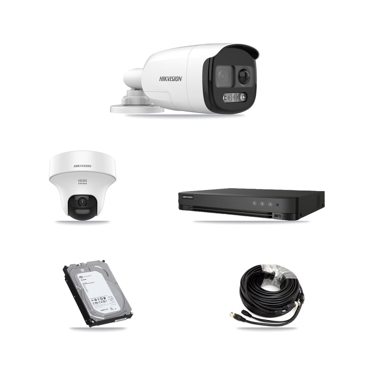 Hikvision IDS-7208HQHI-M1/XT 8-Channel DVR CCTV Kit — 7× DS-2CE12KF3T-PIRXO Bullet + 1× DS-2CE70K0T-PTLTS Turret 5MP Cameras + 6TB HDD