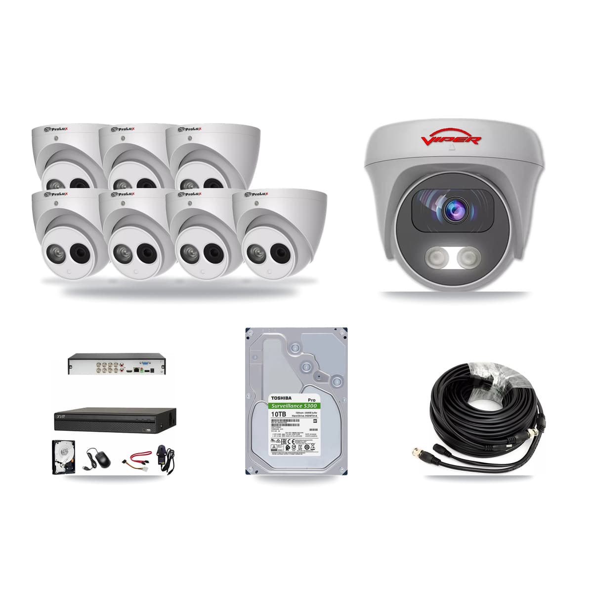 8-Channel 4MP – 5MP CCTV Kit — 7 4MP Turret + 1 White 5MP Cameras + 10TB Recording (XVR-3108AD Recorder) - Image 1