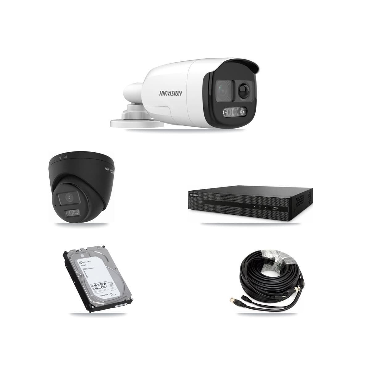 Hikvision 8-Channel 5MP – 4K CCTV Kit — 2 5MP Bullet + 2 Black 4K Turret Cameras + 6TB Recording (DVR-8CH Recorder)