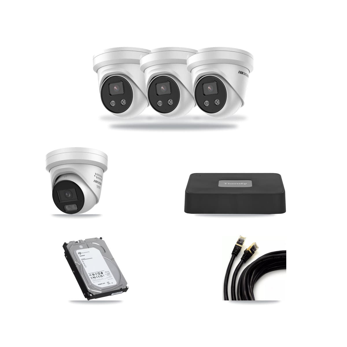 Hikvision & Tiandy 4-Channel 4MP – 5MP CCTV Kit — 1 4MP + 3 5MP Turret Cameras + 6TB Recording - Image 1