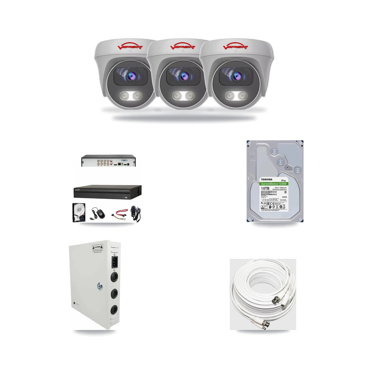 8-Channel 5MP CCTV Kit — 3 White Viper Cameras + 10TB Recording (XVR-3108AD Recorder) - Image 1