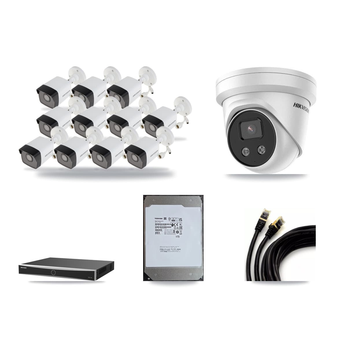 Hikvision 16-Channel 5MP CCTV Kit — 11 Bullet + 1 Turret Cameras + 14TB Recording (DS-7616NXI Recorder) - Image 1