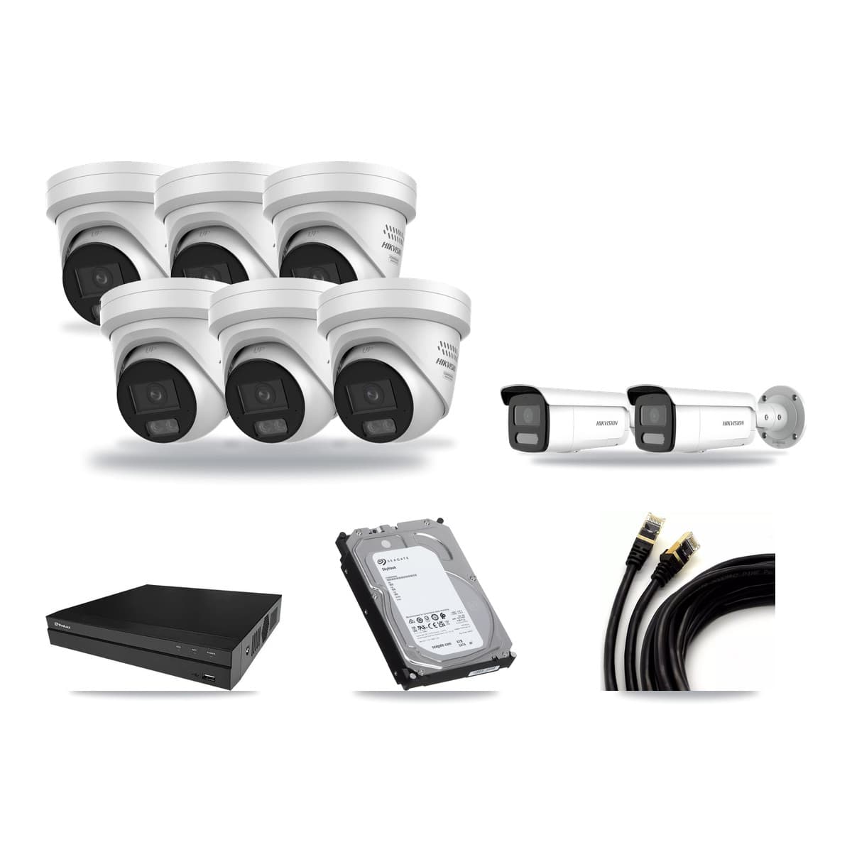 Hikvision & Prolux 8-Channel 4MP CCTV Kit — 6 DS-2CD2347G3 Turret + 2 DS-2CD2T47G2H Bullet Cameras + 6TB Recording - Image 1