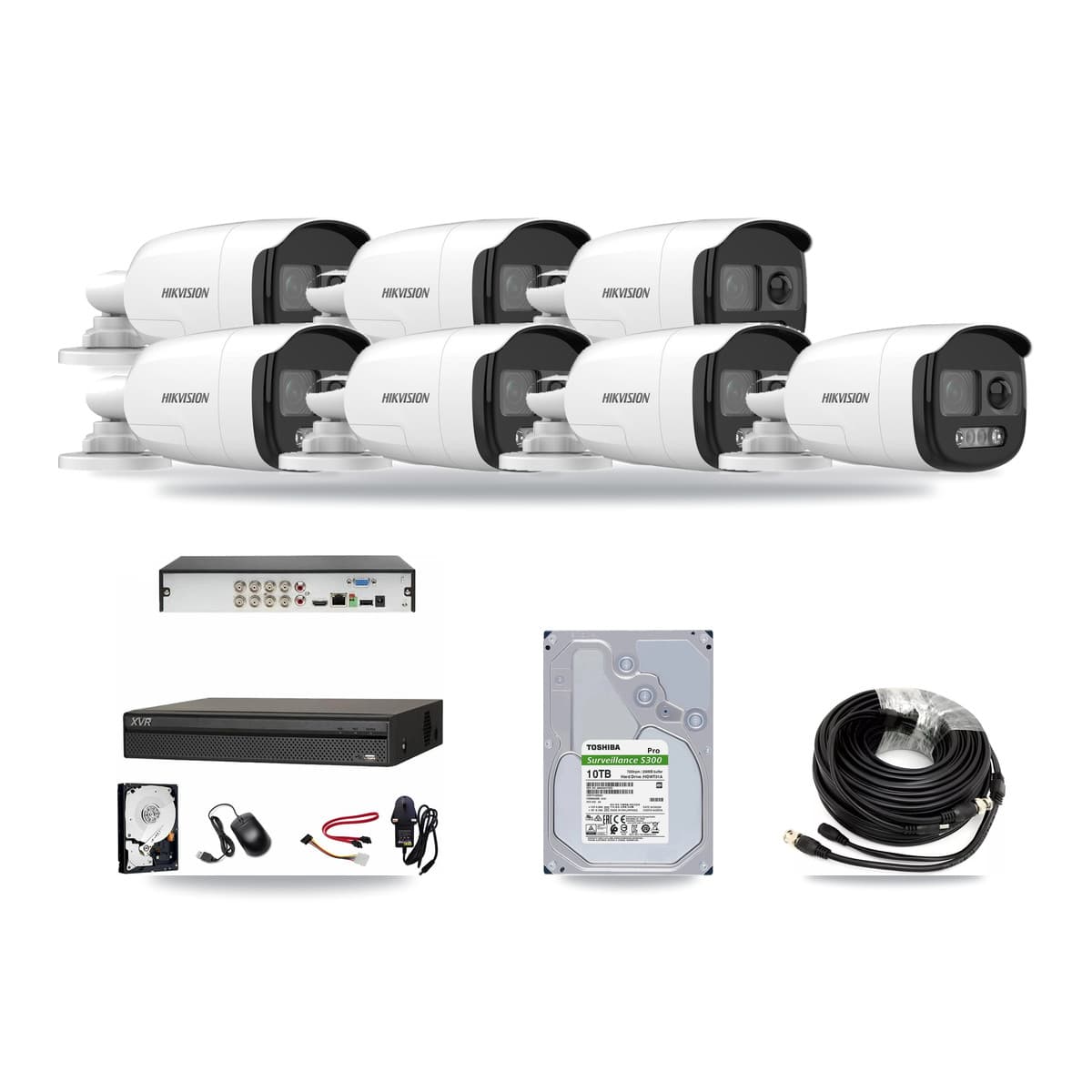Hikvision & Dahua 8-Channel 5MP CCTV Kit — 7 DS-2CE12KF3T Bullet Cameras + 10TB Recording (XVR-3108AD Recorder) - Image 1