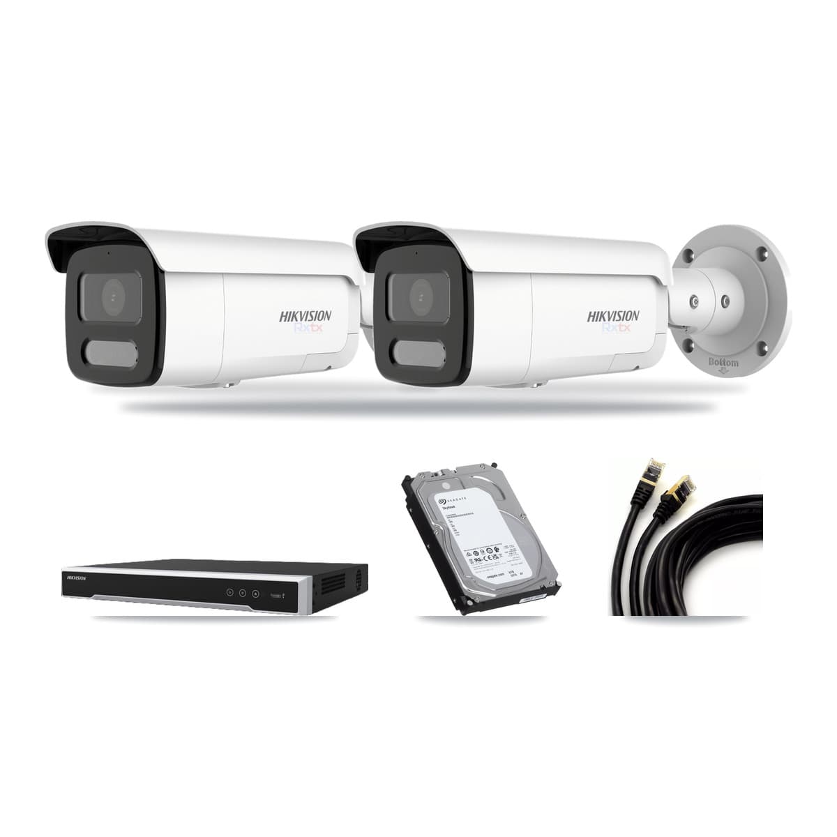 Hikvision 8-Channel 4K CCTV Kit — 2 White Bullet Cameras + 6TB Recording (DS-7608NI-M2 Recorder) - Image 1