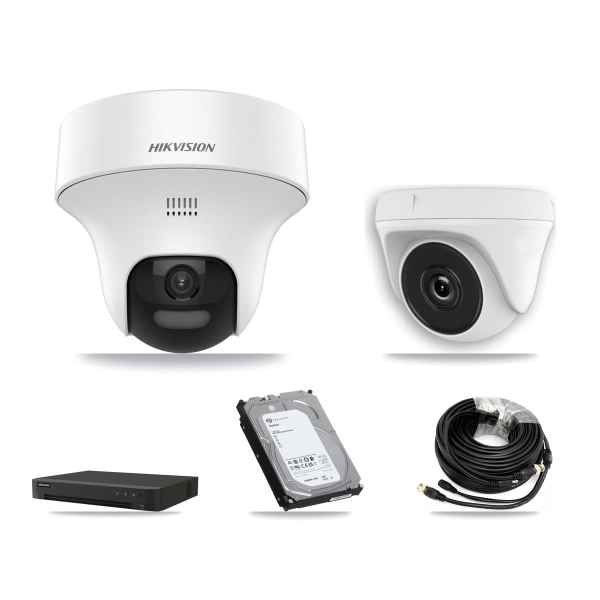 Hikvision 16-Channel 2MP – 5MP CCTV Kit — 3 DS-2CE70K0T 5MP Turret + 3 White HDT-2MP-N20W 2MP Dome Cameras + 6TB Recording (IDS-7216HQHI Recorder)
