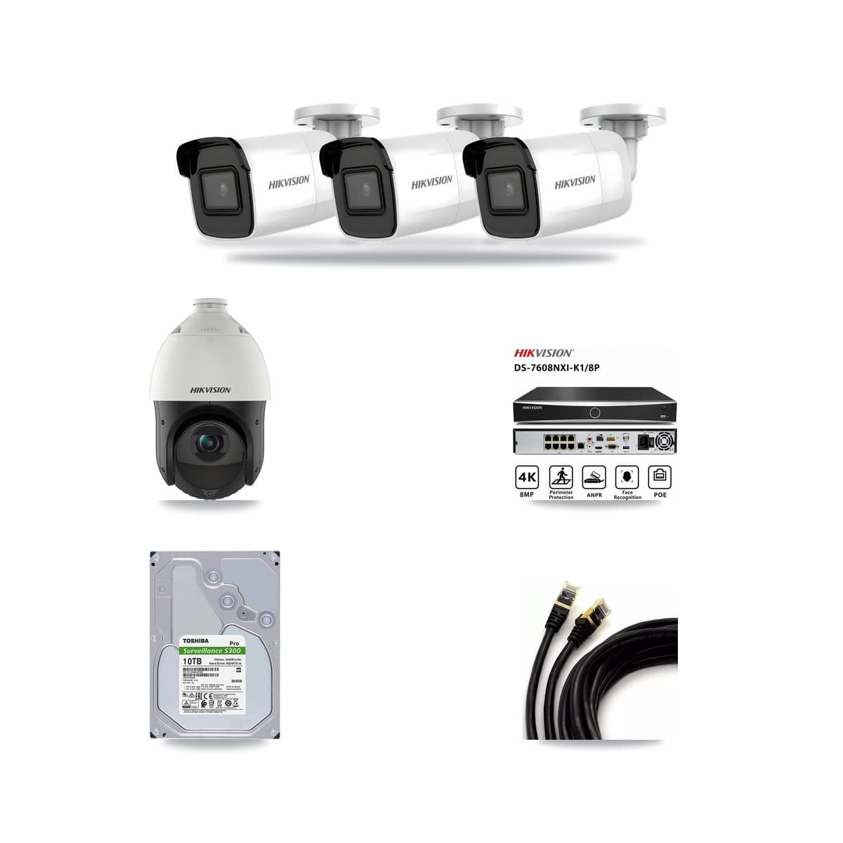 Hikvision 8-Channel 4MP – 4K CCTV Kit — 3 4K Bullet + 1 4MP PTZ Cameras + 10TB Recording - Image 1
