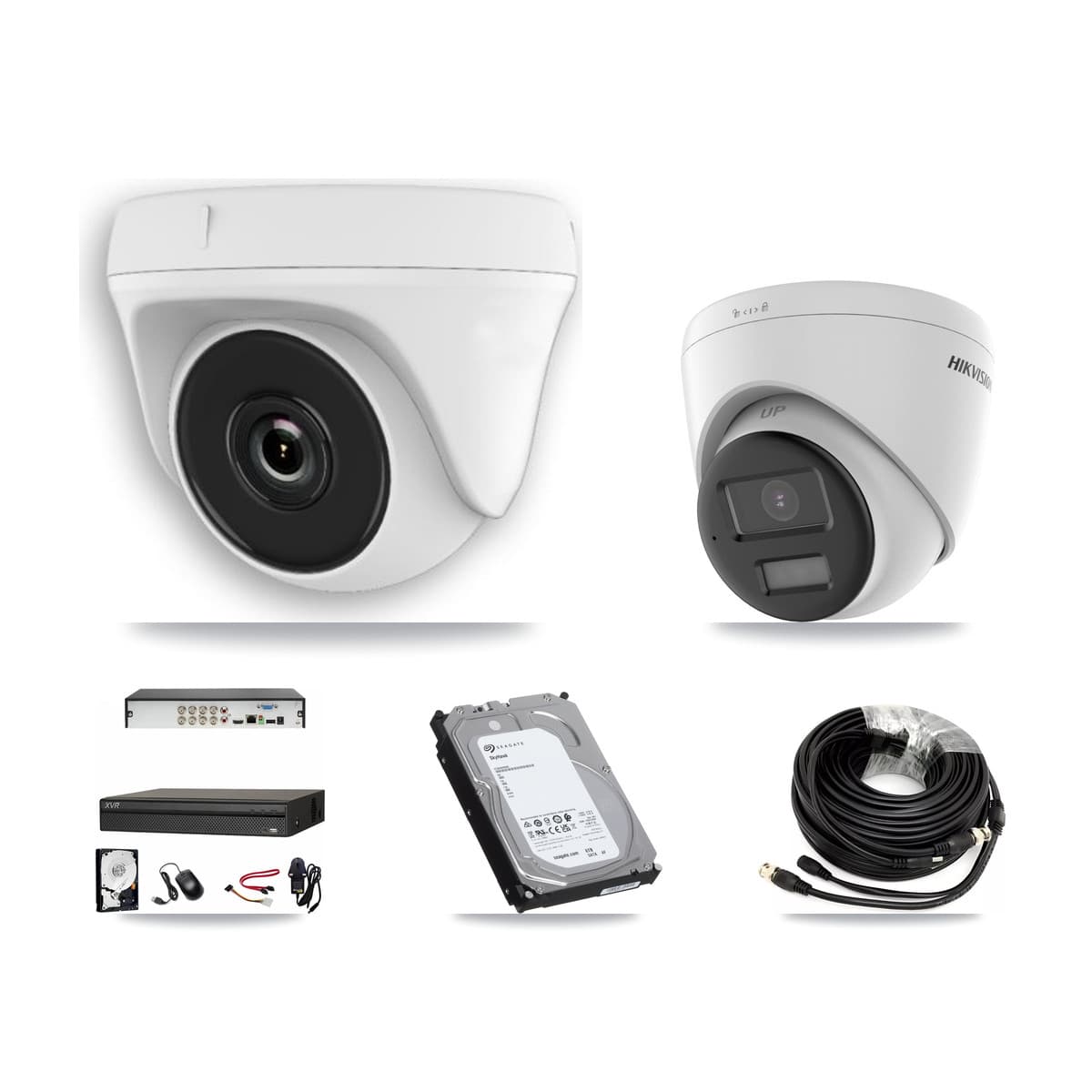 Hikvision & Dahua 8-Channel 2MP – 4K CCTV Kit — 2 4K Turret + 6 White 2MP Dome Cameras + 6TB Recording