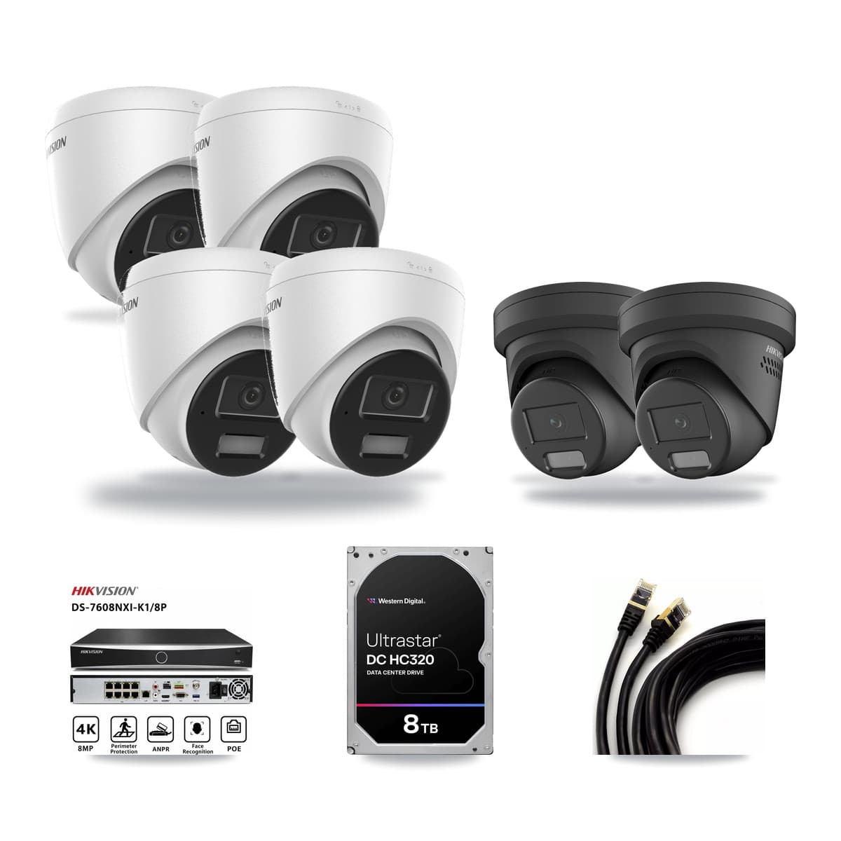Hikvision 8-Channel 4MP CCTV Kit — 4 DS-2CD1343G2 + 2 DS-2CD2347G2 Turret Cameras + 8TB Recording - Image 1
