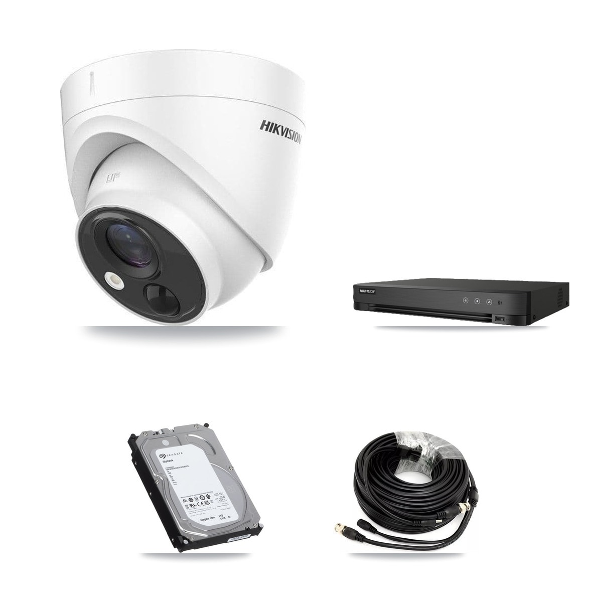 Hikvision 8-Channel 5MP CCTV Kit — 5 DS-2CE71H0T-PIRLO Turret Cameras + 6TB Recording (IDS-7208HUHI-M1/E Recorder) - Image 1