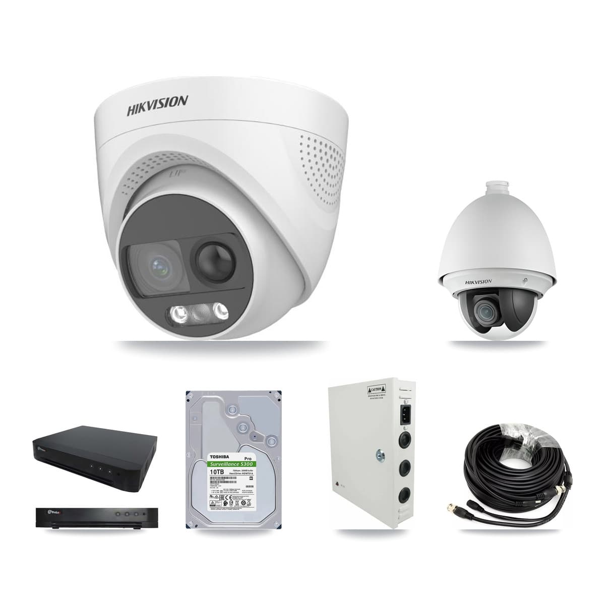 Hikvision & Prolux 16-Channel 2MP – 5MP CCTV Kit — 3 DS-2AE4225T 2MP PTZ + 7 DS-2CE72KF3T 5MP Turret Cameras + 10TB Recording
