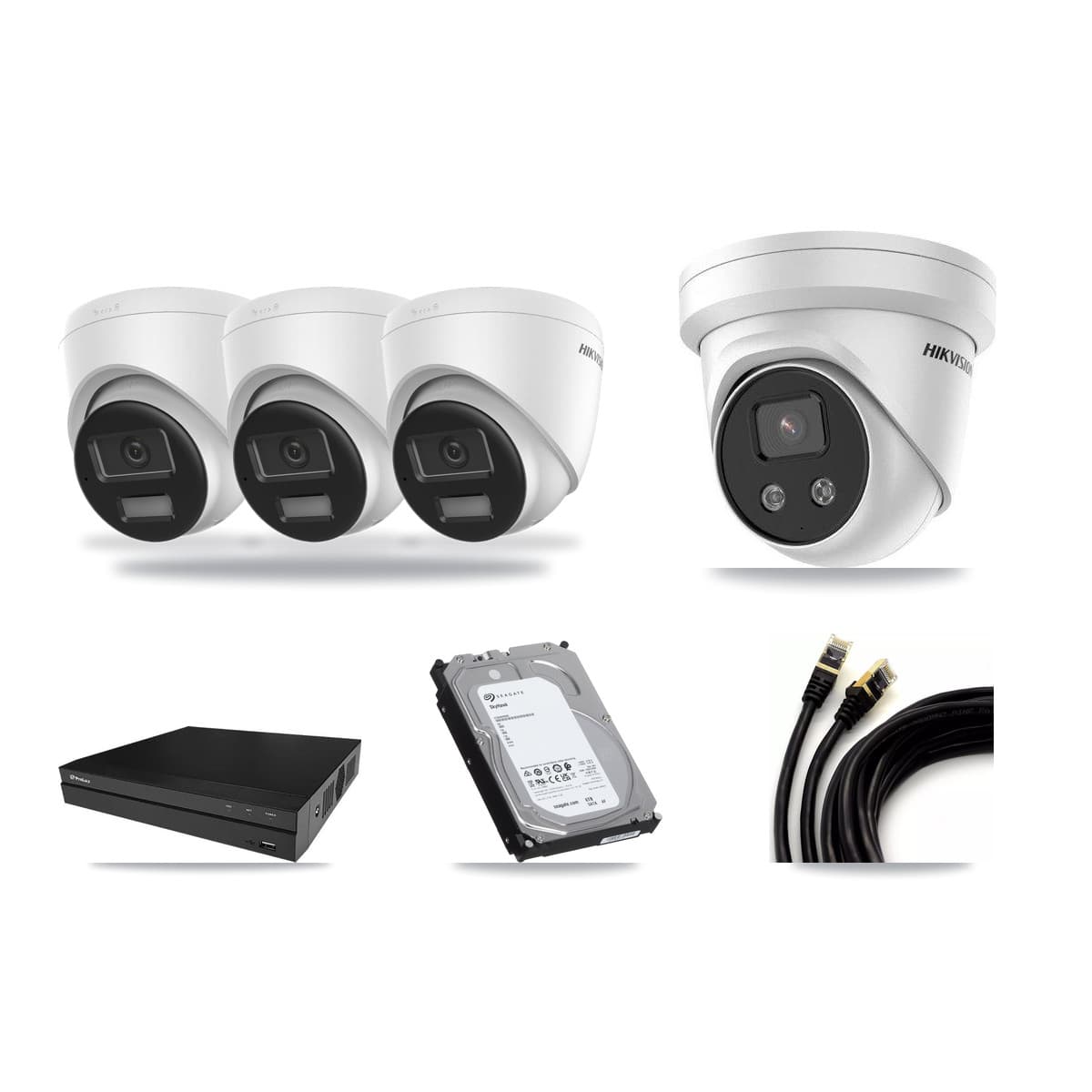 Hikvision & Prolux 8-Channel 5MP – 4K CCTV Kit — 3 DS-2CD1383G2-LIU 4K + 1 DS-2CD3356G2-ISU 5MP Turret Cameras + 6TB Recording (PXN-2108HS-8P-4K Recorder) - Image 1
