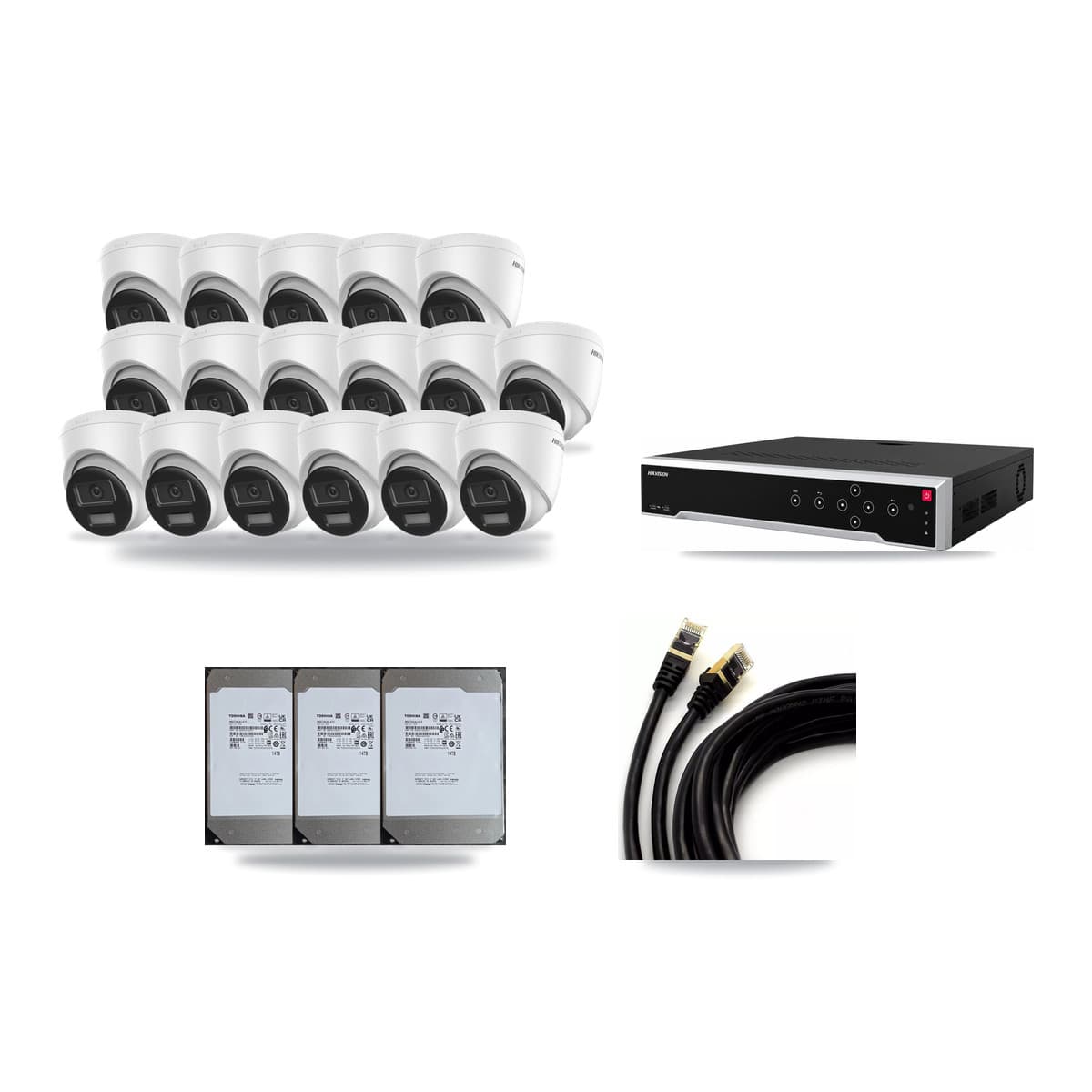Hikvision 32-Channel 4K CCTV Kit — 17 DS-2CD1383G2-LIUF/SL Turret Cameras + 3× 14TB Recording (DS-7732NI-M4/24P Recorder) - Image 1