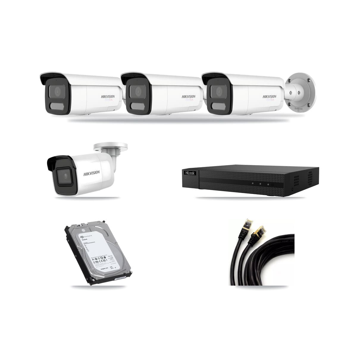 Hikvision & HiLook 8-Channel 4K CCTV Kit — 1 DS-2CD2085G1 + 3 DS-2CD2T87G2H Bullet Cameras + 6TB Recording - Image 1