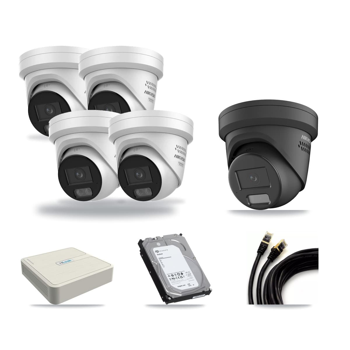 Hikvision & HiLook 8-Channel 4MP CCTV Kit — 1 DS-2CD2347G2 + 4 DS-2CD2347G3 Turret Cameras + 6TB Recording - Image 1