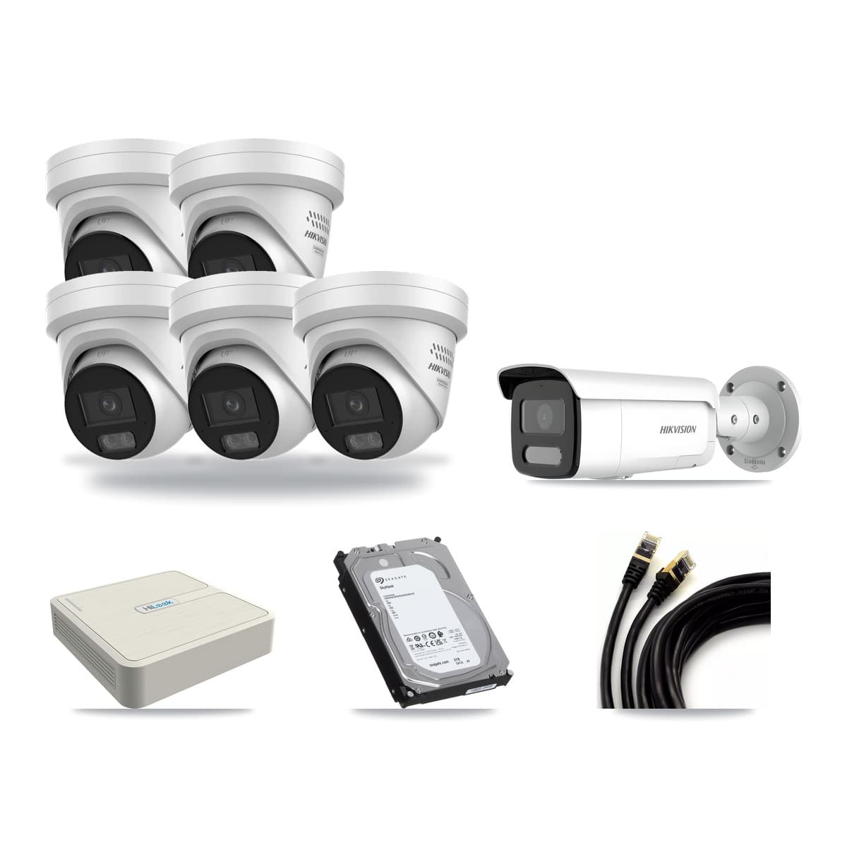 Hikvision & HiLook 8-Channel 4MP CCTV Kit — 5 Turret + 1 Bullet Cameras + 6TB Recording - Image 1